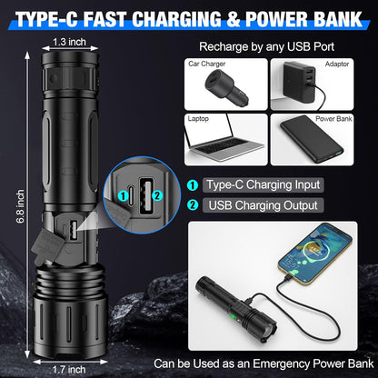 Rechargeable High-Power Flashlight — Maximum Brightness for Outdoor & Emergency Use