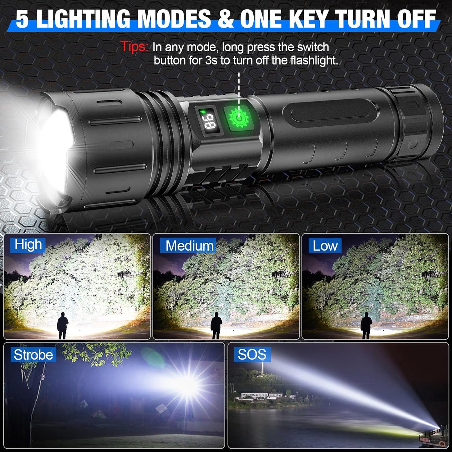 Rechargeable High-Power Flashlight — Maximum Brightness for Outdoor & Emergency Use