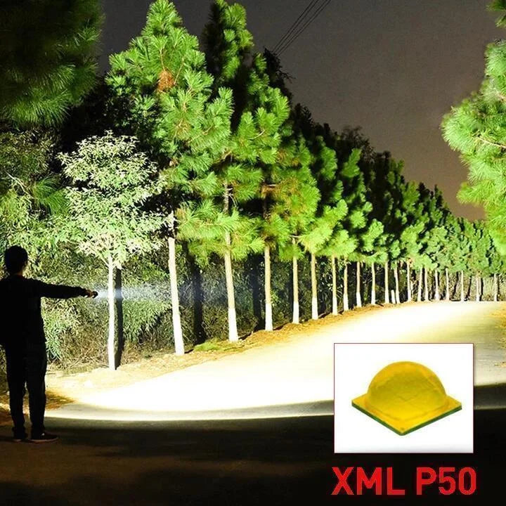 Ultra-Bright XHP50.2 LED Flashlight — High-Lumen Tactical Torch