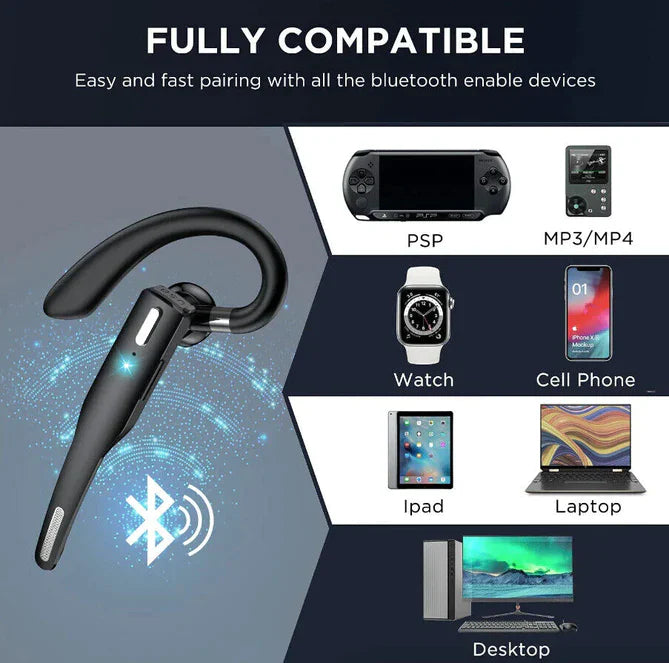 Bluetooth 5.1 Noise-Cancelling Trucker Headset — Dual Mic Wireless Earpiece