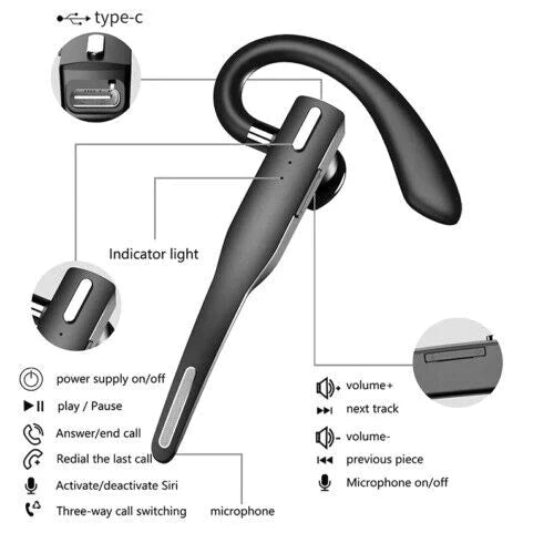 Bluetooth 5.1 Noise-Cancelling Trucker Headset — Dual Mic Wireless Earpiece